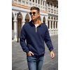 image:imageCOOFANDY Mens Quarter Zip Pullover Quilted Sweatshirt Knit Long Sleeve Mock Neck Sweater Polo with PocketZcontrast NavyBrown