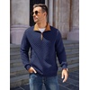 image:imageCOOFANDY Mens Quarter Zip Pullover Quilted Sweatshirt Knit Long Sleeve Mock Neck Sweater Polo with PocketZcontrast NavyBrown