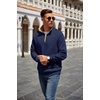 image:imageCOOFANDY Mens Quarter Zip Pullover Quilted Sweatshirt Knit Long Sleeve Mock Neck Sweater Polo with PocketZcontrast NavyBrown