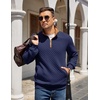 image:imageCOOFANDY Mens Quarter Zip Pullover Quilted Sweatshirt Knit Long Sleeve Mock Neck Sweater Polo with PocketZcontrast NavyBrown