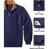 image:imageCOOFANDY Mens Quarter Zip Pullover Quilted Sweatshirt Knit Long Sleeve Mock Neck Sweater Polo with PocketZcontrast NavyBrown
