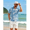 image:imageCOOFANDY Mens Short Sleeve Button Down Shirt Casual Cotton Shirts Beach Summer Linen Shirts with PocketBluewhite Flower