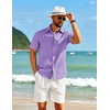 image:imageCOOFANDY Mens Short Sleeve Button Down Shirt Casual Cotton Shirts Beach Summer Linen Shirts with PocketLavender