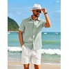 image:imageCOOFANDY Mens Short Sleeve Button Down Shirt Casual Cotton Shirts Beach Summer Linen Shirts with PocketLight Green
