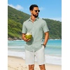 image:imageCOOFANDY Mens Short Sleeve Button Down Shirt Casual Cotton Shirts Beach Summer Linen Shirts with PocketLight Green