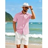 image:imageCOOFANDY Mens Short Sleeve Button Down Shirt Casual Cotton Shirts Beach Summer Linen Shirts with PocketPink
