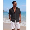 image:imageCOOFANDY Mens Short Sleeve Button Down Shirts Casual Cotton Beach Summer Linen Textured ShirtsBlack