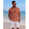 image:imageCOOFANDY Mens Short Sleeve Button Down Shirts Casual Cotton Beach Summer Linen Textured ShirtsBurnt Orange