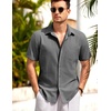 image:imageCOOFANDY Mens Short Sleeve Button Down Shirts Casual Cotton Beach Summer Linen Textured ShirtsDark Grey