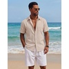 image:imageCOOFANDY Mens Short Sleeve Button Down Shirts Casual Cotton Beach Summer Linen Textured ShirtsKhaki