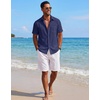 image:imageCOOFANDY Mens Short Sleeve Button Down Shirts Casual Cotton Beach Summer Linen Textured ShirtsNavy
