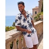 image:imageCOOFANDY Mens Short Sleeve Button Down Shirts Casual Cotton Beach Summer Linen Textured ShirtsPalm Leaf Printnavy