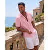 image:imageCOOFANDY Mens Short Sleeve Button Down Shirts Casual Cotton Beach Summer Linen Textured ShirtsPink
