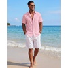 image:imageCOOFANDY Mens Short Sleeve Button Down Shirts Casual Cotton Beach Summer Linen Textured ShirtsPink
