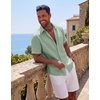 image:imageCOOFANDY Mens Short Sleeve Button Down Shirts Casual Cotton Beach Summer Linen Textured ShirtsSage Green