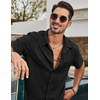 image:imageCOOFANDY Mens Short Sleeve Button Down Shirts Casual Linen Shirts for Men Textured Summer Beach ShirtBlack