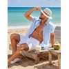image:imageCOOFANDY Mens Short Sleeve Button Down Shirts Casual Linen Shirts for Men Textured Summer Beach ShirtBlue