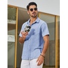 image:imageCOOFANDY Mens Short Sleeve Button Down Shirts Casual Linen Shirts for Men Textured Summer Beach ShirtBlue