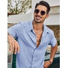 image:imageCOOFANDY Mens Short Sleeve Button Down Shirts Casual Linen Shirts for Men Textured Summer Beach ShirtBlue