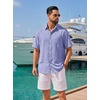 image:imageCOOFANDY Mens Short Sleeve Button Down Shirts Casual Linen Shirts for Men Textured Summer Beach ShirtDenim Blue