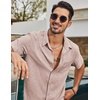 image:imageCOOFANDY Mens Short Sleeve Button Down Shirts Casual Linen Shirts for Men Textured Summer Beach ShirtKhaki