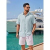 image:imageCOOFANDY Mens Short Sleeve Button Down Shirts Casual Linen Shirts for Men Textured Summer Beach ShirtLight Blue