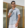 image:imageCOOFANDY Mens Short Sleeve Button Down Shirts Casual Linen Shirts for Men Textured Summer Beach ShirtLight Blue