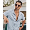 image:imageCOOFANDY Mens Short Sleeve Button Down Shirts Casual Linen Shirts for Men Textured Summer Beach ShirtLight Blue