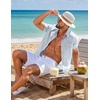 image:imageCOOFANDY Mens Short Sleeve Button Down Shirts Casual Linen Shirts for Men Textured Summer Beach ShirtLight Blue