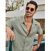 image:imageCOOFANDY Mens Short Sleeve Button Down Shirts Casual Linen Shirts for Men Textured Summer Beach ShirtLight Green