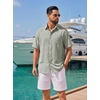 image:imageCOOFANDY Mens Short Sleeve Button Down Shirts Casual Linen Shirts for Men Textured Summer Beach ShirtLight Green