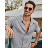 image:imageCOOFANDY Mens Short Sleeve Button Down Shirts Casual Linen Shirts for Men Textured Summer Beach ShirtLight Grey
