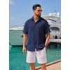 image:imageCOOFANDY Mens Short Sleeve Button Down Shirts Casual Linen Shirts for Men Textured Summer Beach ShirtNavy Blue