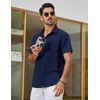 image:imageCOOFANDY Mens Short Sleeve Button Down Shirts Casual Linen Shirts for Men Textured Summer Beach ShirtNavy Blue