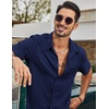 image:imageCOOFANDY Mens Short Sleeve Button Down Shirts Casual Linen Shirts for Men Textured Summer Beach ShirtNavy Blue