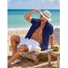 image:imageCOOFANDY Mens Short Sleeve Button Down Shirts Casual Linen Shirts for Men Textured Summer Beach ShirtNavy Blue