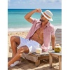 image:imageCOOFANDY Mens Short Sleeve Button Down Shirts Casual Linen Shirts for Men Textured Summer Beach ShirtPink