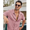 image:imageCOOFANDY Mens Short Sleeve Button Down Shirts Casual Linen Shirts for Men Textured Summer Beach ShirtPink