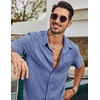 image:imageCOOFANDY Mens Short Sleeve Button Down Shirts Casual Linen Shirts for Men Textured Summer Beach ShirtSky Blue