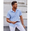image:imageCOOFANDY Mens Short Sleeve Button Down Shirts Casual Summer Shirt Untucked Dress ShirtsClear Blue
