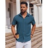 image:imageCOOFANDY Mens Short Sleeve Button Down Shirts Casual Summer Shirt Untucked Dress ShirtsLake Blue