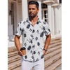 image:imageCOOFANDY Mens Short Sleeve Button Down Shirts Casual Summer Shirt Untucked Dress ShirtsWhiteblack Leaf