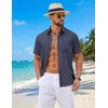 image:imageCOOFANDY Mens Short Sleeve Button Down Shirts Casual Summer Shirts Linen Beach Shirt with PocketNavy Blue