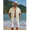 image:imageCOOFANDY Mens Short Sleeve Casual Button Down Shirts Textured Summer Beach ShirtBeige