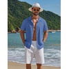 image:imageCOOFANDY Mens Short Sleeve Casual Button Down Shirts Textured Summer Beach ShirtDark Blue