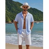 image:imageCOOFANDY Mens Short Sleeve Casual Button Down Shirts Textured Summer Beach ShirtLight Blue