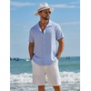 image:imageCOOFANDY Mens Short Sleeve Casual Button Down Shirts Textured Summer Beach ShirtLight Blue