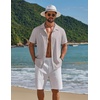 image:imageCOOFANDY Mens Short Sleeve Casual Button Down Shirts Textured Summer Beach ShirtLight Grey