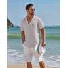 image:imageCOOFANDY Mens Short Sleeve Casual Button Down Shirts Textured Summer Beach ShirtLight Grey