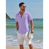 image:imageCOOFANDY Mens Short Sleeve Casual Button Down Shirts Textured Summer Beach ShirtLight Purple